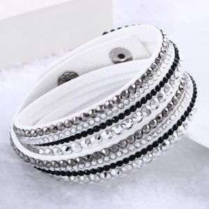 Rhinestone Leather Wrap Bracelet